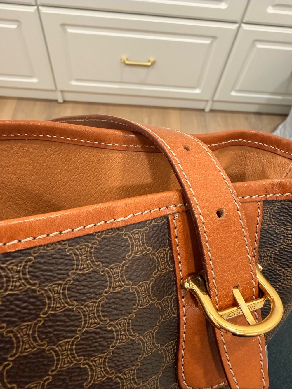 Celine MC98/2 Brown Monogram Tote with Tan Leather Trim - Picture 11 of 11